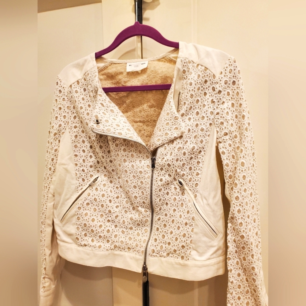 Club Monaco -Cream Lace Moto Style Jacket Ladies Sz.10 Like New